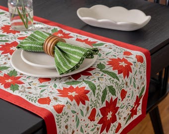 Christmas Poinsettia Table Runner Red