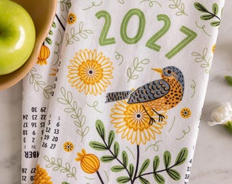 2027 Tea Towel Calendar | Flour Sack Cotton Kitchen Dish Towel