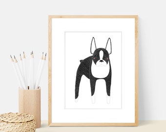 Boston Terrier Dog Art Print | Dog Breed Illustration - Home Decor Dog Print