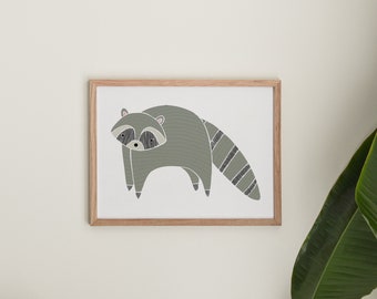 Woodland Raccoon Animal Art Print | Animal Illustration Home & Nursery Decor