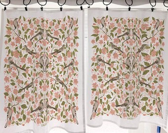 Cortinas de café con paño de cocina con diseño de flor de manzano - Juego de dos