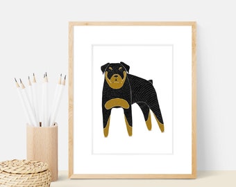 Rottweiler Dog Art Print | Dog Breed Illustration - Home Decor Dog Print