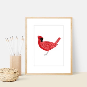 Cardinal Bird Animal Art Print Animal Illustration Home & Nursery Decor image 1