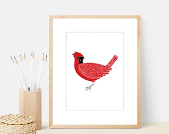 Impression d'art animal oiseau cardinal | Illustration d'animaux Décoration de maison et de chambre d'enfant