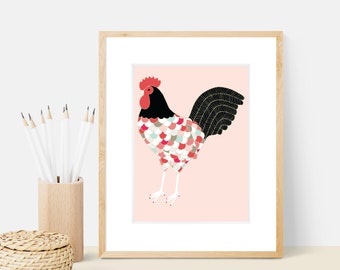 Rooster Animal Art Print | Animal Illustration Home & Nursery Decor