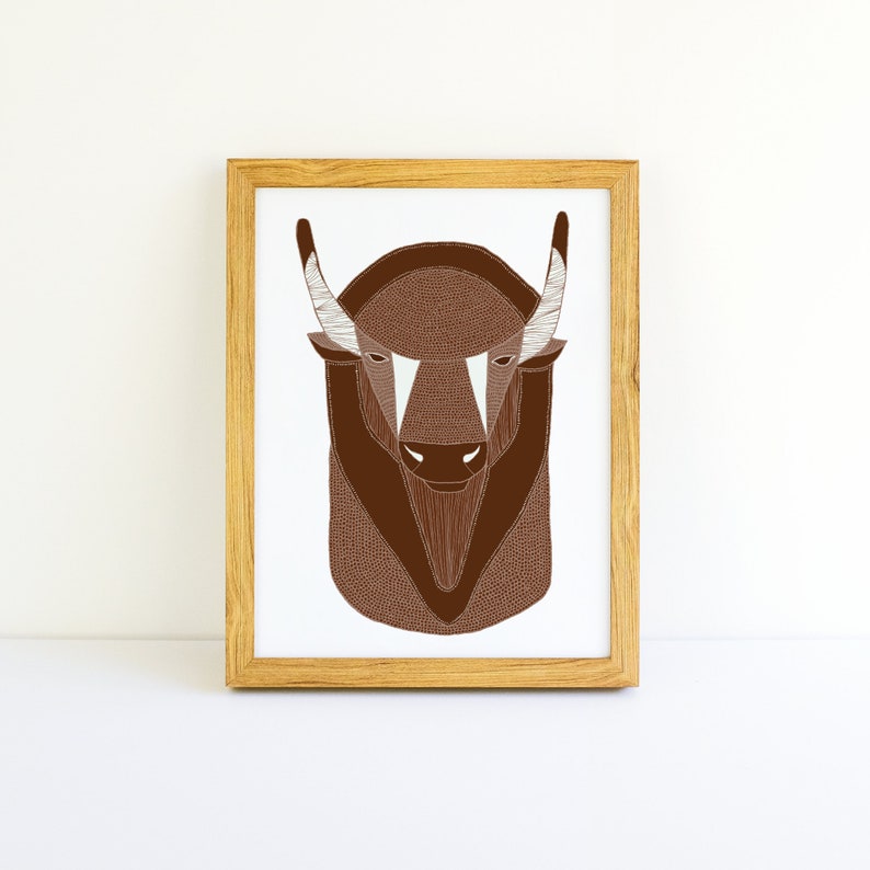 Buffalo Head Animal Art Print Animal Illustration Home & Nursery Decor image 2