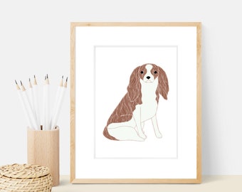 Cavalier King Charles Spaniel Art Print | Dog Breed Illustration - Home Decor Dog Print