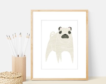 Mops Hund Kunstdruck | Hunderasse Illustration - Home Decor Hundedruck