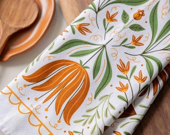 Folk Floral Tea Towel | Flour Sack Cotton Kitchen Dish Towel