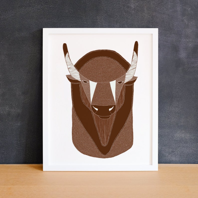 Buffalo Head Animal Art Print Animal Illustration Home & Nursery Decor image 4