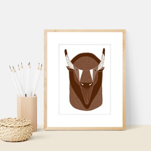 Buffalo Head Animal Art Print Animal Illustration Home & Nursery Decor image 1