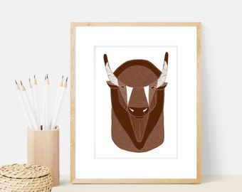 Buffalo Head Animal Art Print | Animal Illustration Home & Nursery Decor