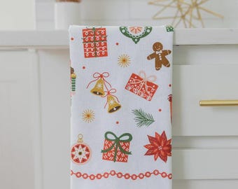Festive Trinkets Tea Towel | flour sack towel, dish towel, kitchen towel, home essentials, housewarming gift, Christmas gift, gift for her