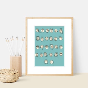 Owlphabet Art Print Alphabet Illustration Home & Nursery Decor image 1