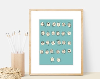 Owlphabet Art Print | Alphabet Illustration Home & Nursery Decor