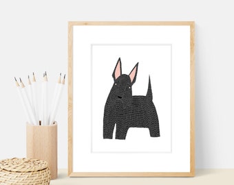 Scottish Terrier Art Print | Dog Breed Illustration - Home Decor Dog Print