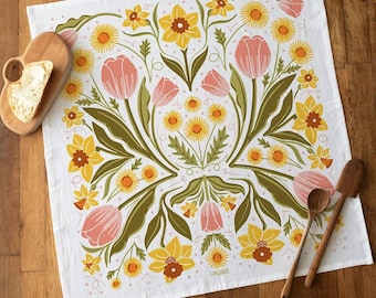 Paño de cocina Daffodil Dreams / Toalla de cocina de algodón tipo saco de harina