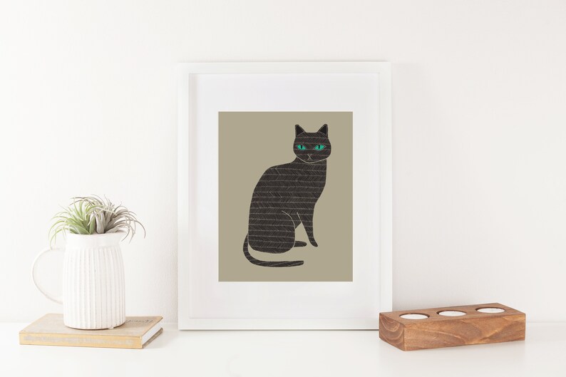 Impression d'art animal chat noir Illustration d'animaux Décoration de maison et de chambre d'enfant image 6