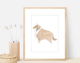 Collie Dog Art Print | Dog Breed Illustration - Home Decor Dog Print