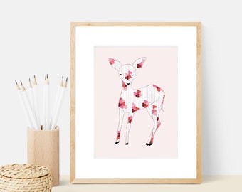 Patchwork Deer Animal Art Print | Animal Illustration Home & Nursery Decor