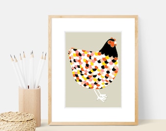 Chicken Farm Animal Art Print | Animal Illustration Home & Nursery Decor