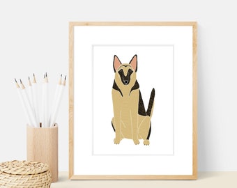 German Shepherd Dog Art Print | Dog Breed Illustration - Home Decor Dog Print