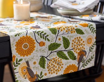 Mums & Robins Table Runner | cotton canvas runner, kitchen linen, tabletop, home essentials, housewarming gift, wedding gift, gift for her
