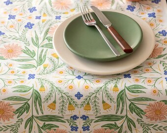 Camino de mesa de lona de algodón con estampado floral / Mantelería floral para cocina, decoración de mesa
