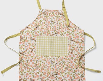 Delantal de algodón con estampado de flores de manzano / Imprescindible de cocina con estampado floral de jengibre