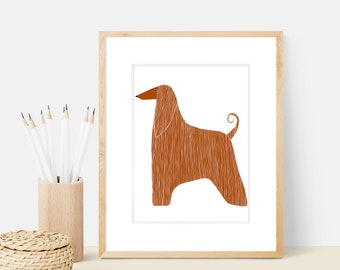 Afghan Dog Art Print | Dog Breed Illustration - Home Decor Dog Print