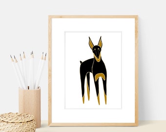 Doberman Dog Art Print | Dog Breed Illustration - Home Decor Dog Print