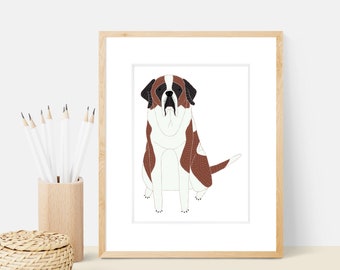 St. Bernard Dog Art Print | Dog Breed Illustration - Home Decor Dog Print