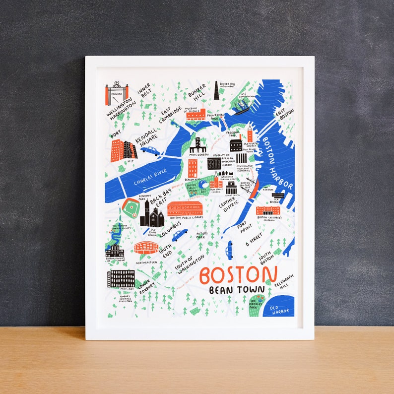 Boston, Massachusetts City Illustrated Map City Map Illustration & Home Decor image 4