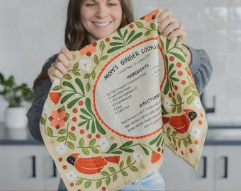 Ginger Cookies Recipe Tea Towel | flour sack towel, dish towel, kitchen towel, home essentials, housewarming gift, Christmas gift