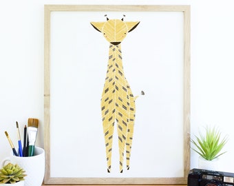 Giraffe Art, Baby Animal Print, Safari Animal Art, Safari Giraffe Print, Animal Art, Giraffe, Giraffe Nursery Decor, Giraffe Illustration