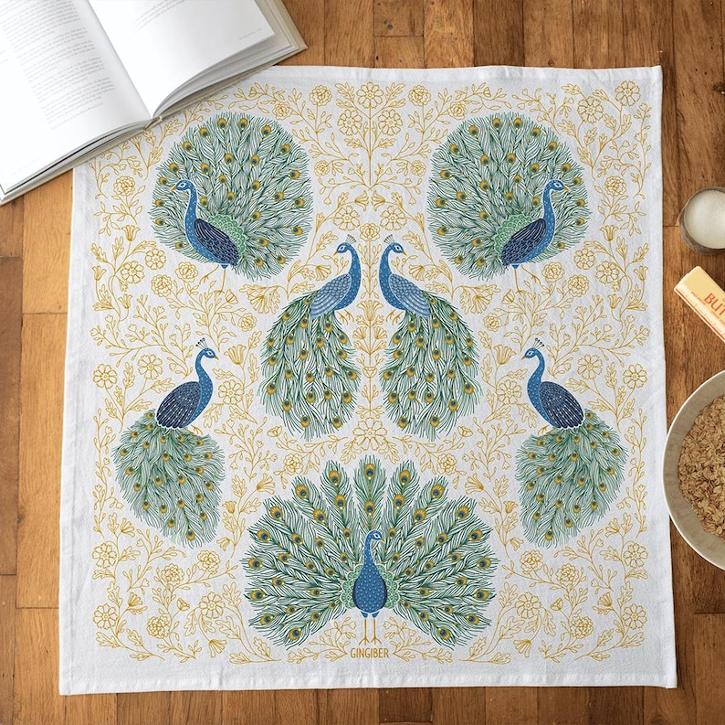 Peacock Tea Towel | flour sack towel, dish towel, kitchen towel, home essentials, housewarming gift, wedding gift, gift for her