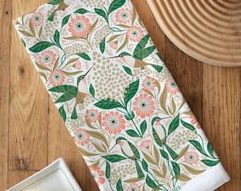 Hummingbird Tea Towel: Screen-Printed Flour Sack Cotton Dish Towel