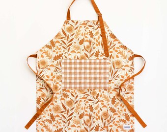 Delantal de algodón con estampado floral de jengibre y setas / Regalo para repostería