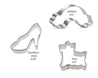 Wizard of Oz cookie cutter set of 3 shoe, Toto, rainbow,  metal cutters