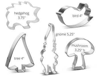 Woodland cookie cutter build your own set of 5 Gnome, hedgehog, pine tree, bird, mushroom cookie cutter