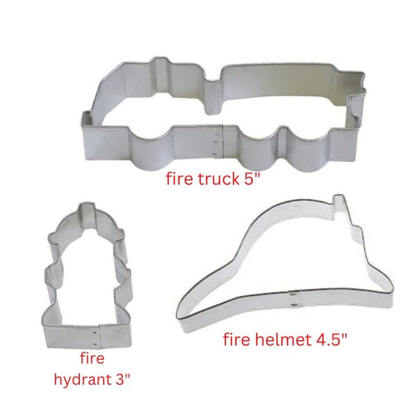 Fireman set of 3 cookie cutters. Fire Truck, fire hydrant, fire helmet cookie cutter, pick your set