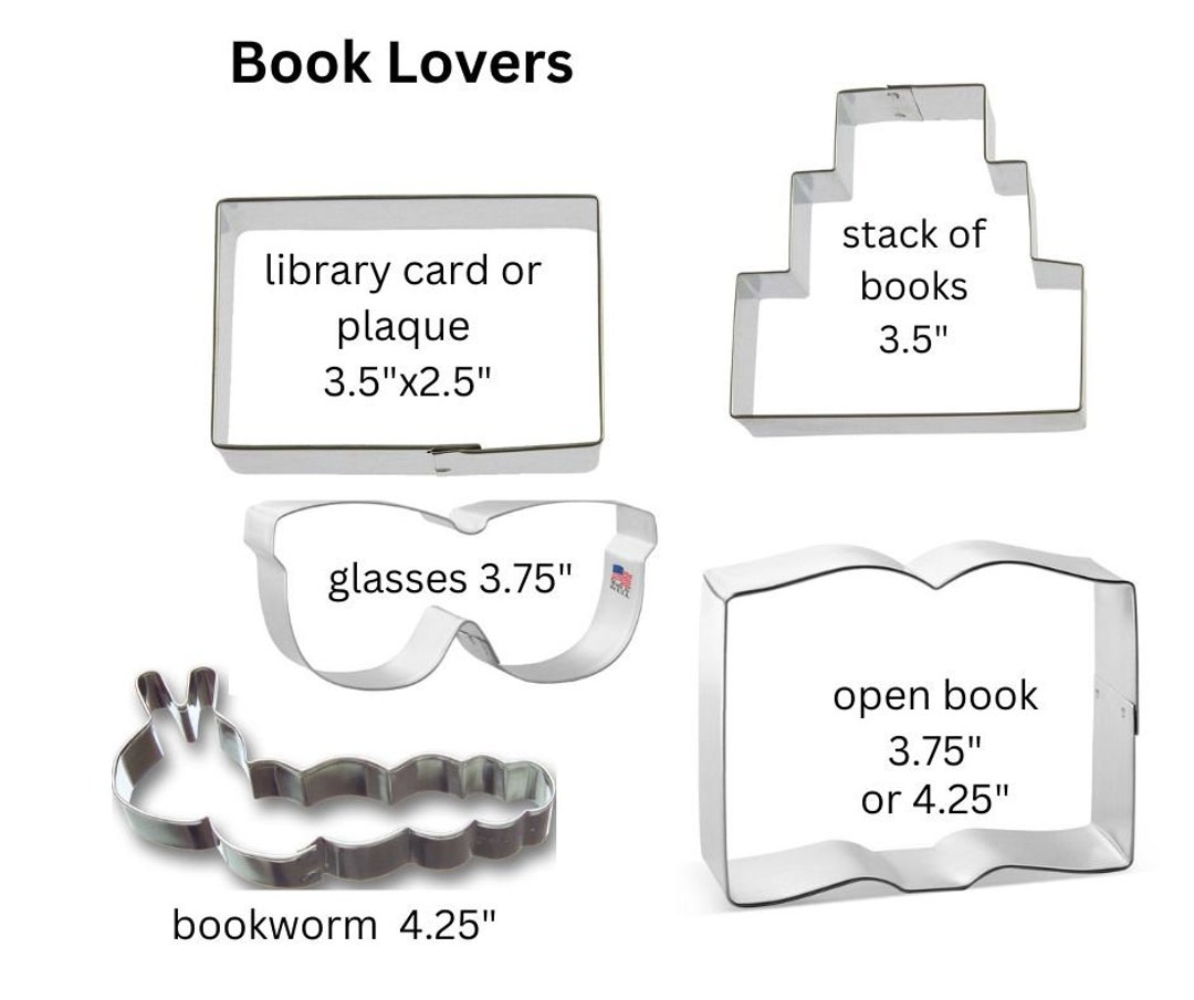 Book Lovers Cookie Cutters, You Pick, Book, Library Card, Glasses, Stack of Books, Bookworm Book