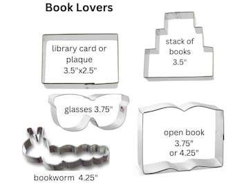 Book lovers cookie cutters, You pick, Book, library card, glasses, stack of books, bookworm book worm cookie cutter