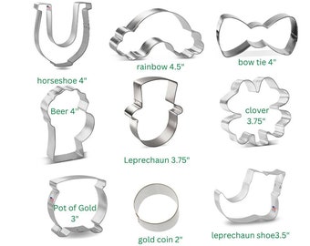 St Patrick's Day cookie cutters, you pick your set,Leprechaun face, rainbow, pot of gold, shamrock, horseshoe, beer, bow tie, gold coin