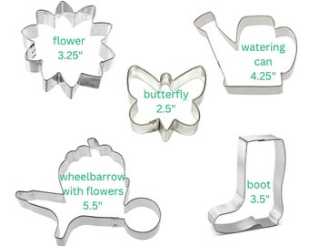 Garden cookie cutter set, you pick cutters you want, watering can, wheelbarrow, boot, flower, butterfly-gardening cookie cutters