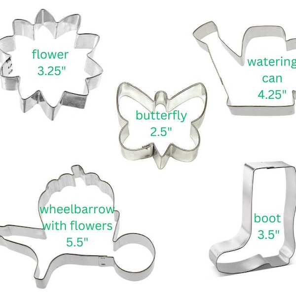 Garden cookie cutter set, you pick cutters you want, watering can, wheelbarrow, boot, flower, butterfly-gardening cookie cutters