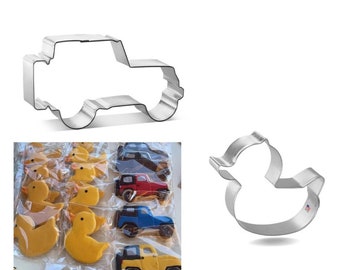 Duck and SUV vehicle Cookie Cutter, set of 2 3.75" Rubber ducky, ducking, Military, off road vehicle 4.25"