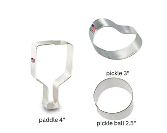 Pickleball cookie cutter, you pick cutters, paddle, ball, pickle made in USA, metal cookie cutters