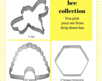 bee hive, bee and honeycomb Cookie Cutter or set you pick