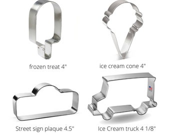 Ice Cream truck Cookie Cutter, birthday party set, you pick, frozen treat pop, ice cream cone, street sign plaque summer food